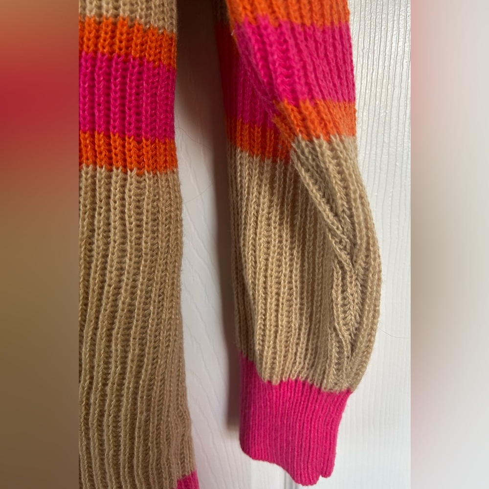 Vibrant Pink and Tan Striped Women's cardigan - Picture 9 of 9